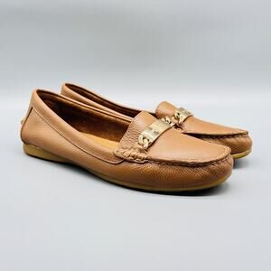 Coach Shoes Womens 7.5 Brown Leather Slip On Driving Moccasin Olive Flats